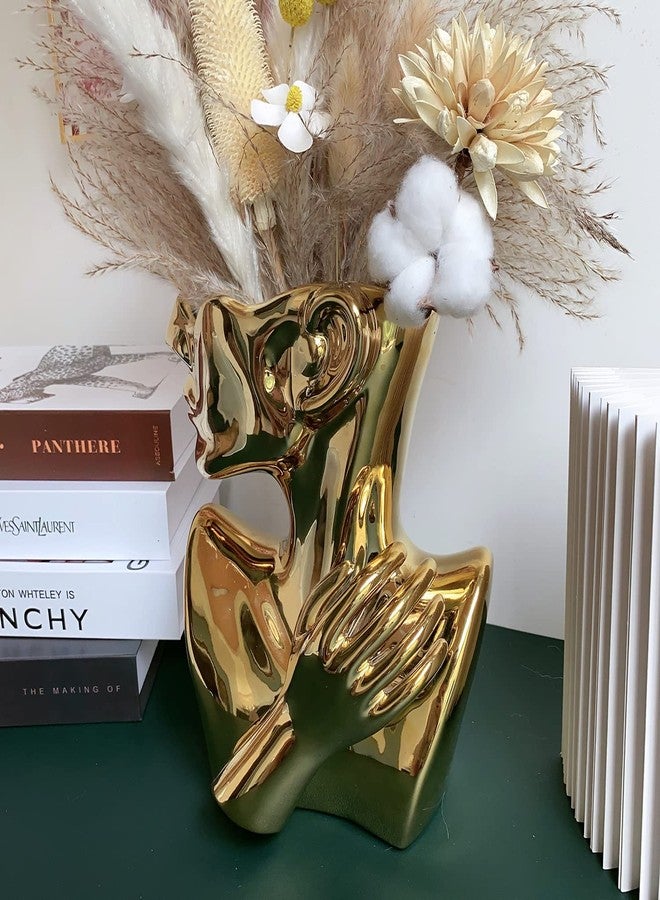 FUNSOBA Ceramics Statue Flower Vase Face Pots Bust Head Shaped for Birthday Gifts Home Office Decoration (Gold) - Image 2